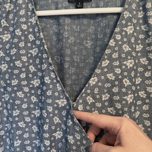 J. Crew Mercantile blue chambray floral print faux wrap dress - Picture 6 of 11